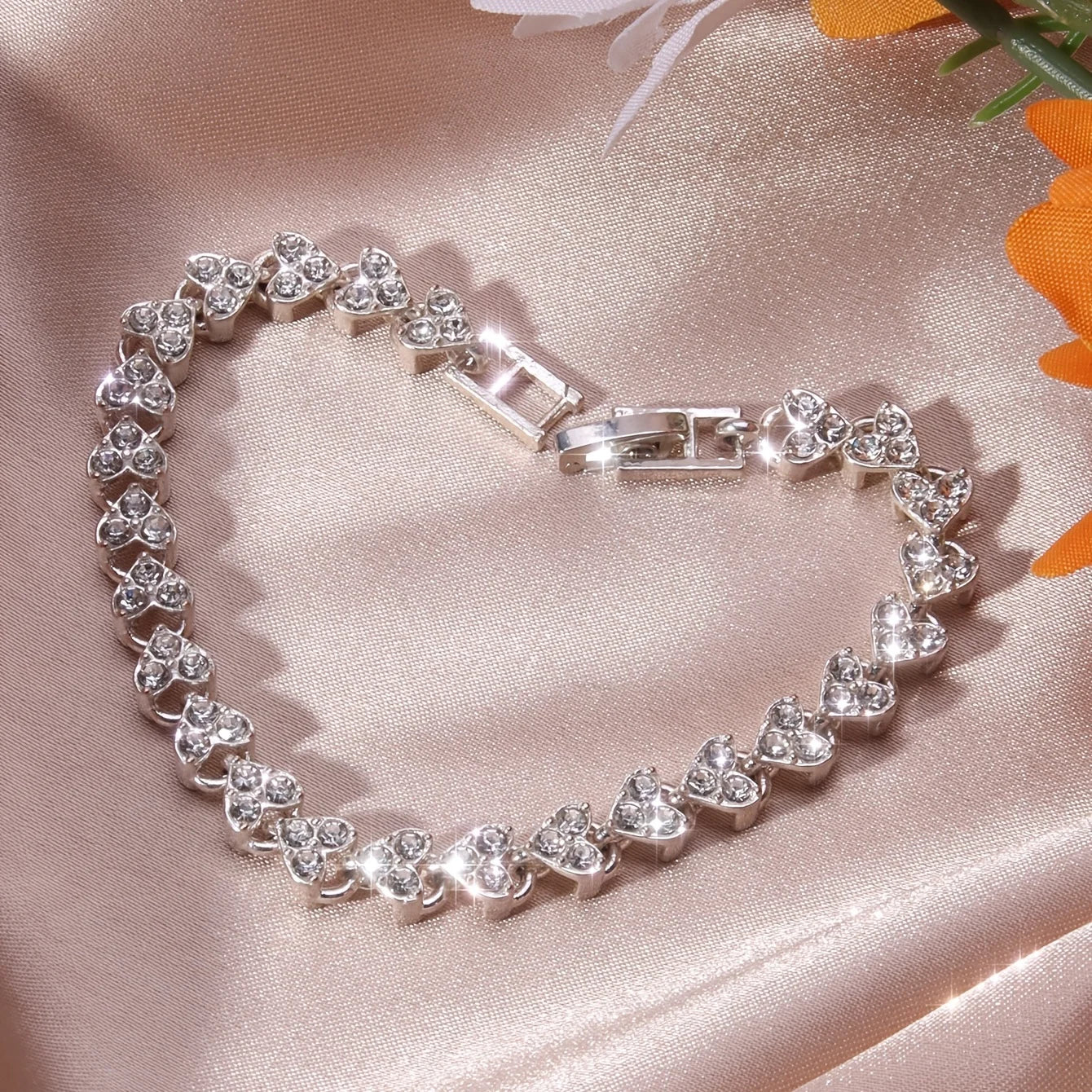 HeartGlow Shimmering Zirconia Heart Beads Bracelet for Women