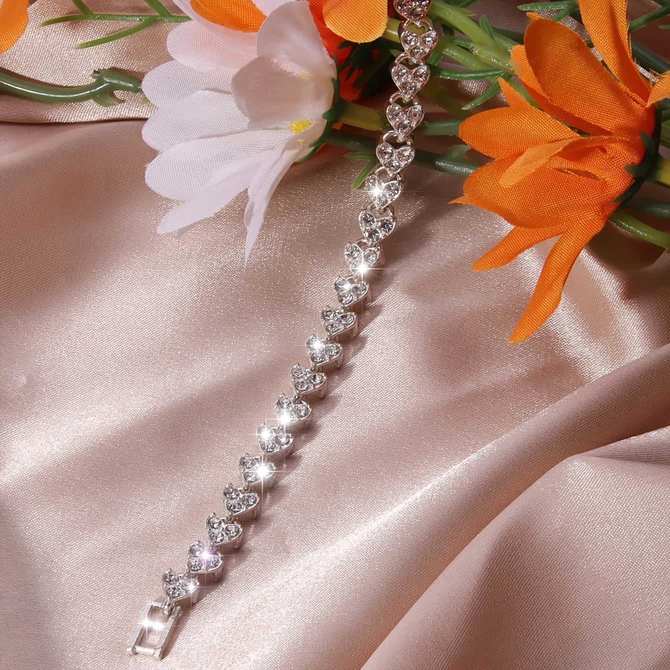 HeartGlow Shimmering Zirconia Heart Beads Bracelet for Women