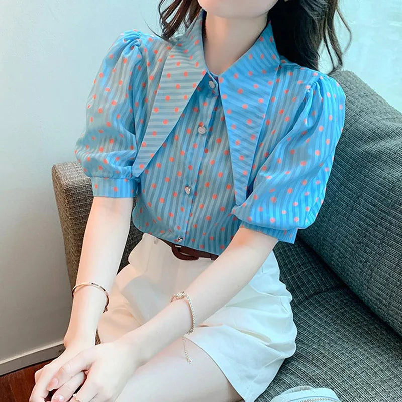Polka Dot Gestreepte Print Blouse van ZomerStijl.