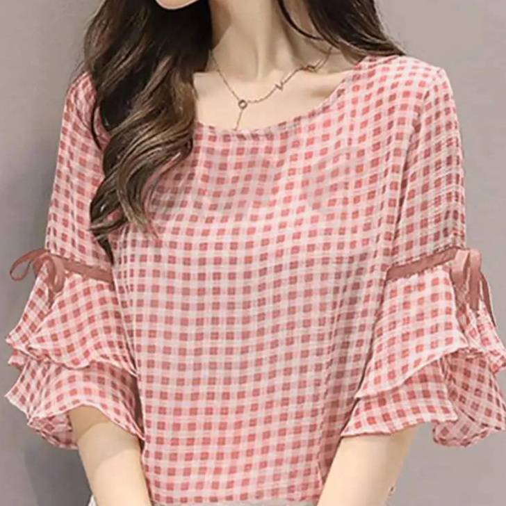 ZomerLuxe Camicia Estiva a Quadri Stile Coreano