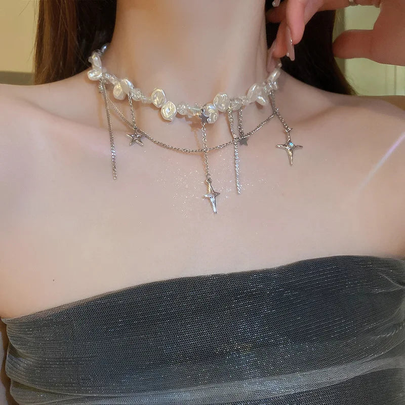 BellaGrace Irregular Pearl Zircon Cross Necklace