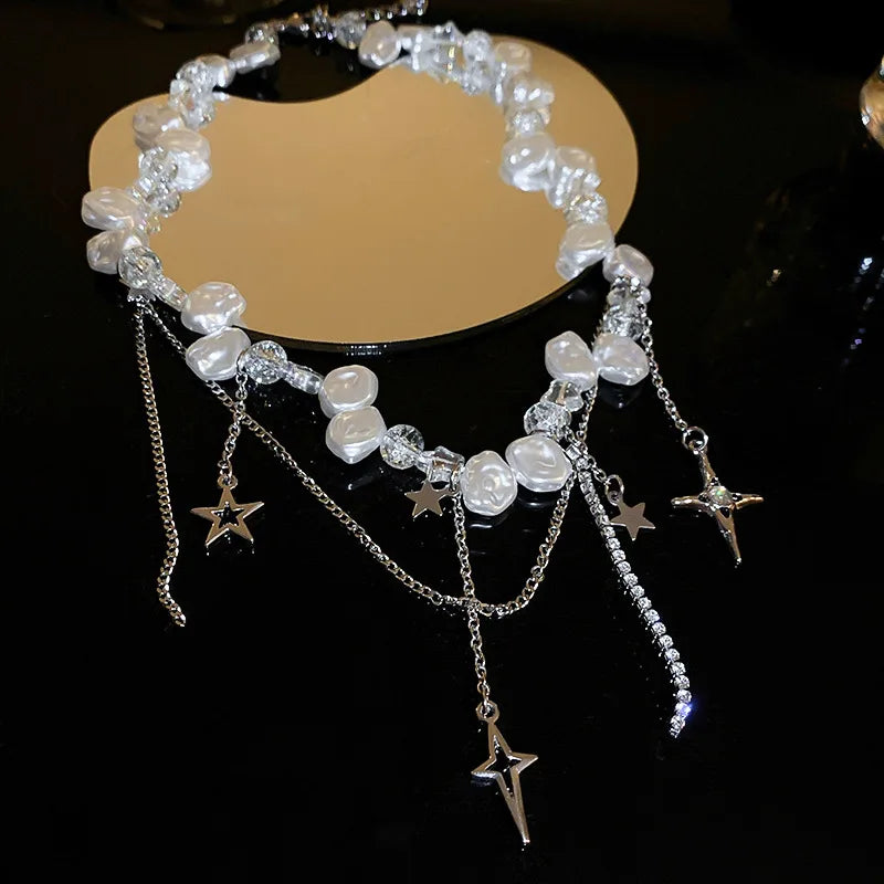 BellaGrace Irregular Pearl Zircon Cross Necklace