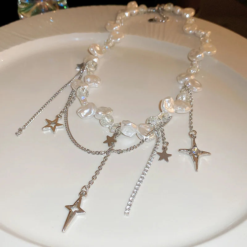 BellaGrace Irregular Pearl Zircon Cross Necklace