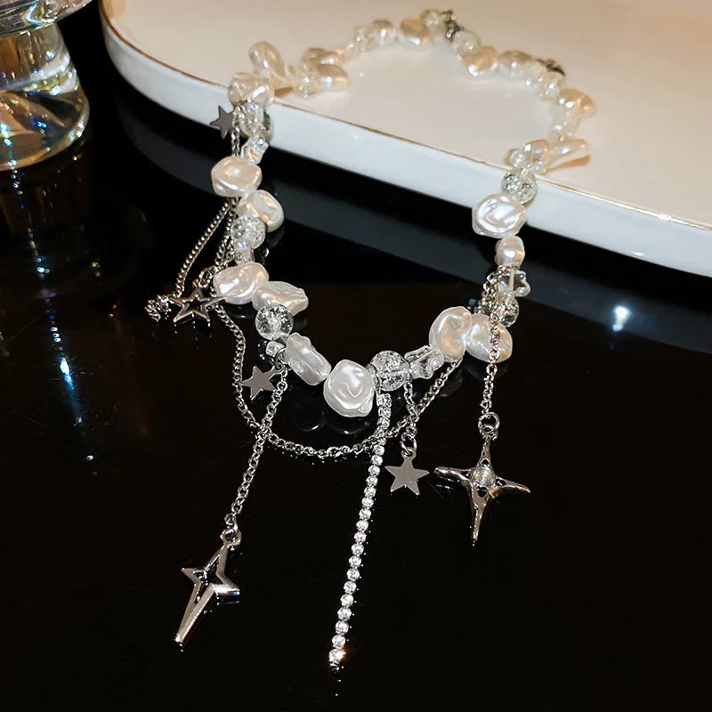 BellaGrace Irregular Pearl Zircon Cross Necklace