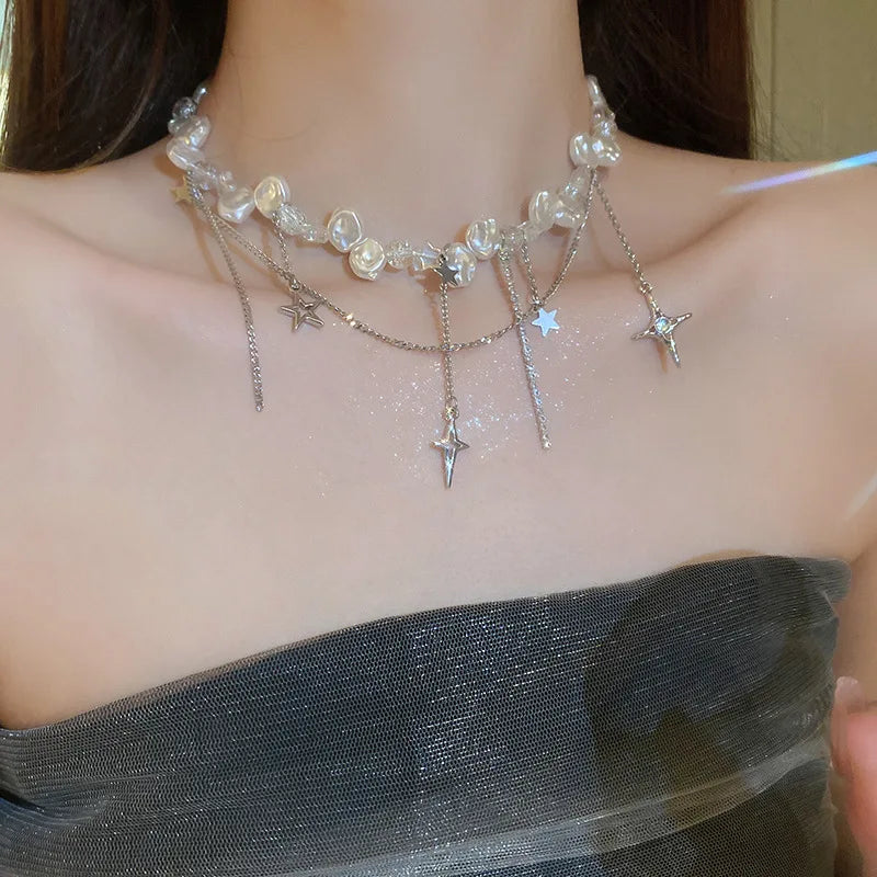 BellaGrace Irregular Pearl Zircon Cross Necklace