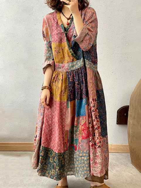 ModeBelle's Lange Mouw Vintage Bloemen Zomer Lange Jurken voor Vrouwen
