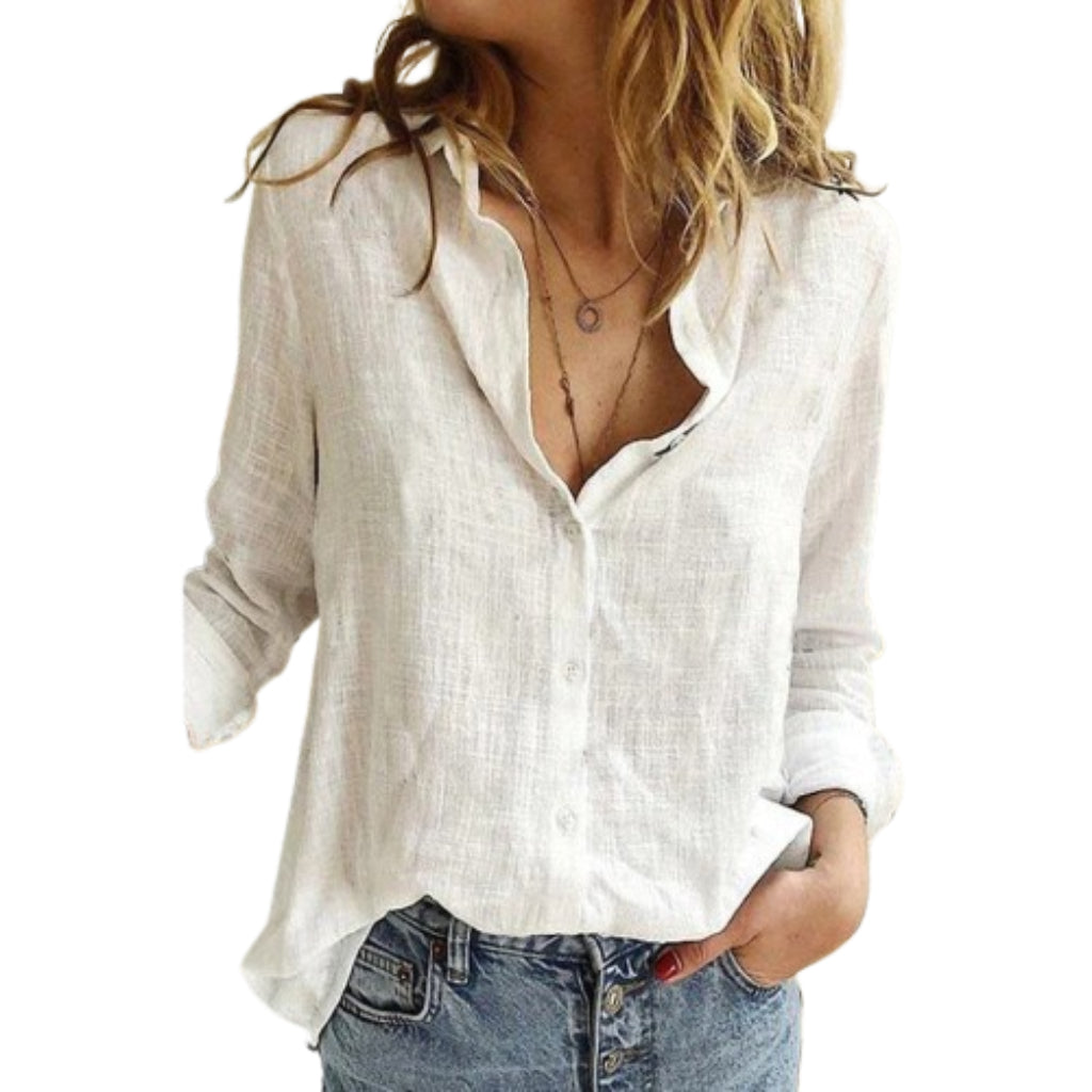 Laura | Elegant blouse with embroidered V-neck