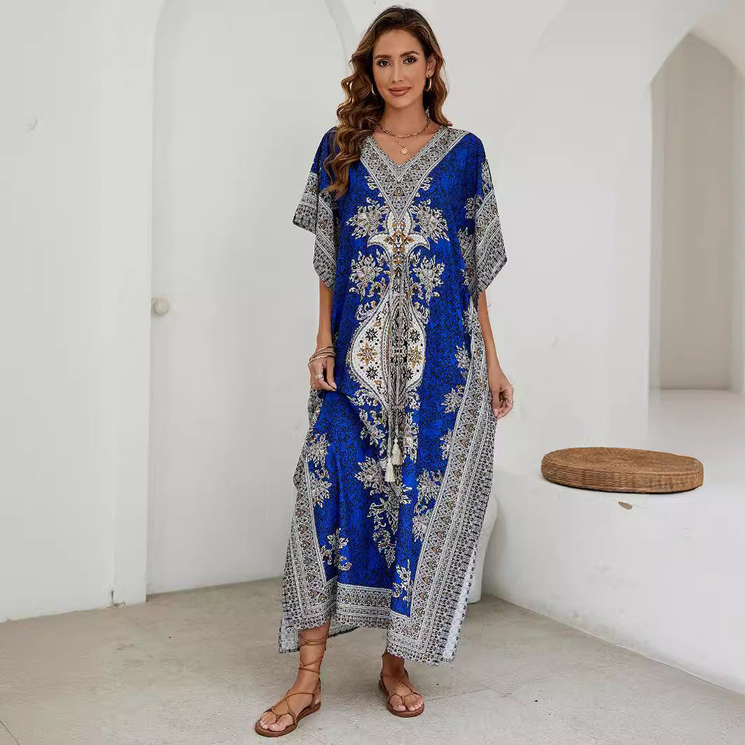 Laura | Elegante en comfortabele lange zomerjurk met V-hals