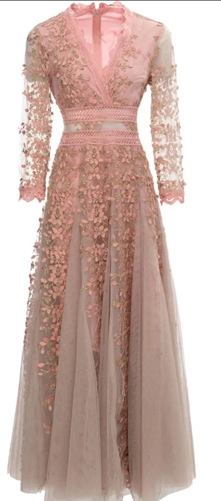 Roze Vintage Party Lange Jurk van Linda Della