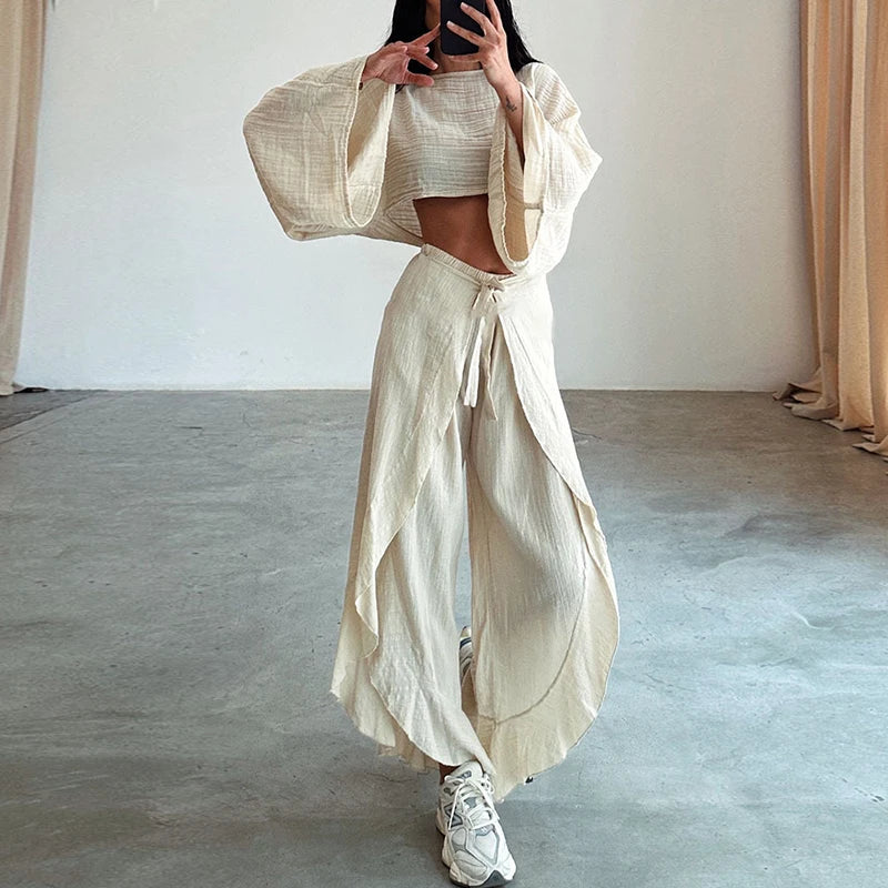 Isabella Lente Casual Crop Top & Ruffle Broek Set