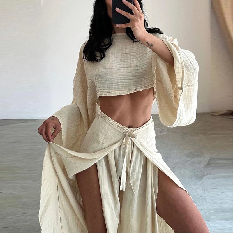 Isabella Lente Casual Crop Top & Ruffle Broek Set