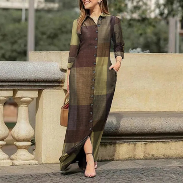 BloesemBries Vestito estivo in cotone e lino con motivo a quadri stampato