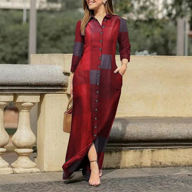 BloesemBries Vestito estivo in cotone e lino con motivo a quadri stampato
