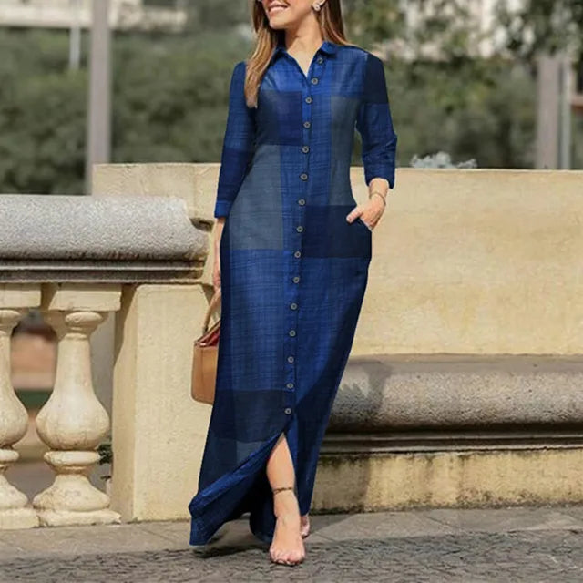 BloesemBries Vestito estivo in cotone e lino con motivo a quadri stampato