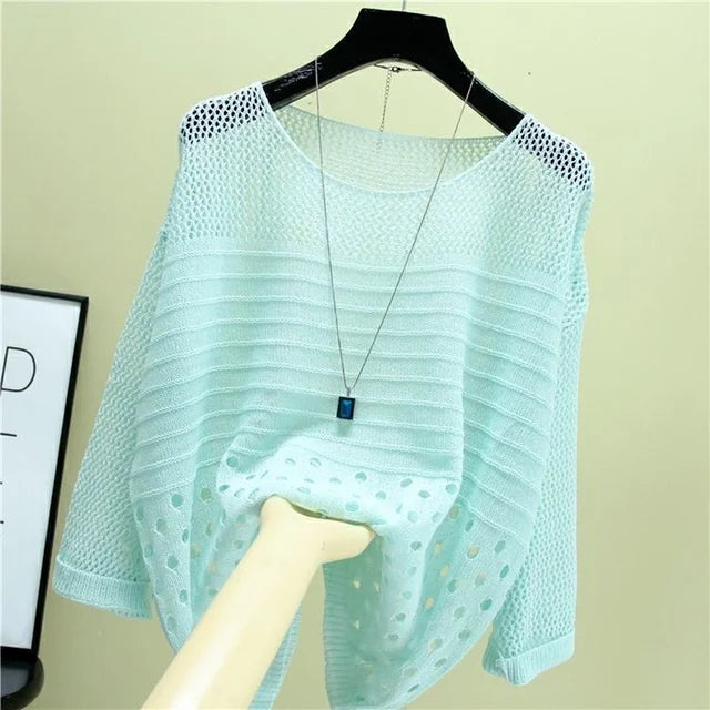 Witte Cardigan Top van Ice Silk met Holle Details