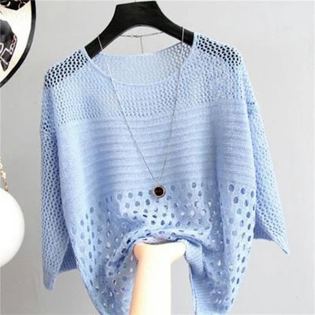 Witte Cardigan Top van Ice Silk met Holle Details