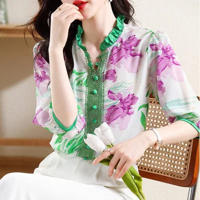 Summer Women's Blouse with Fashionable Print