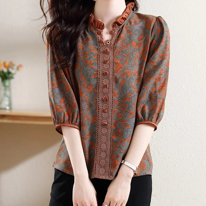 Summer Women's Blouse with Fashionable Print