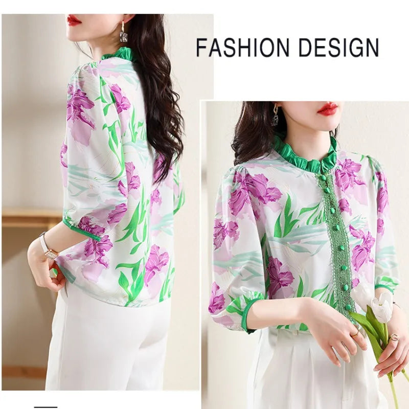 Summer Women's Blouse with Fashionable Print