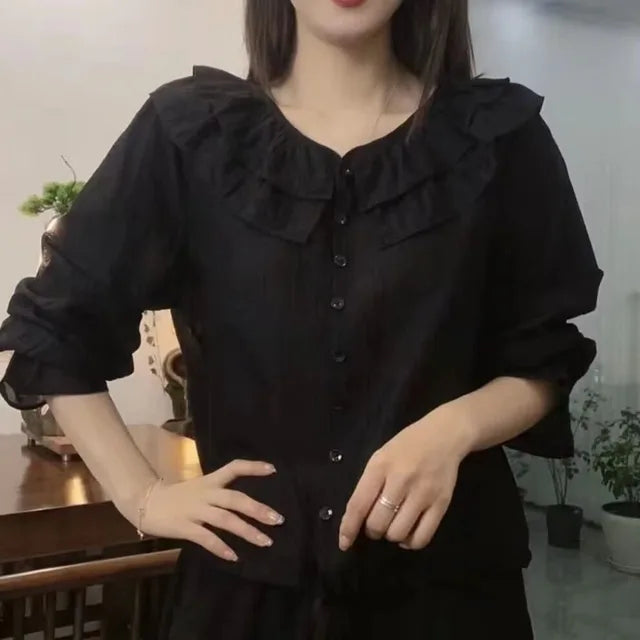 Spring-Autumn Loose Blouse with Cord