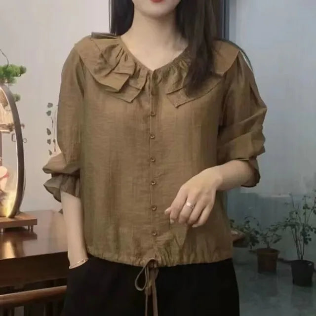 Spring-Autumn Loose Blouse with Cord