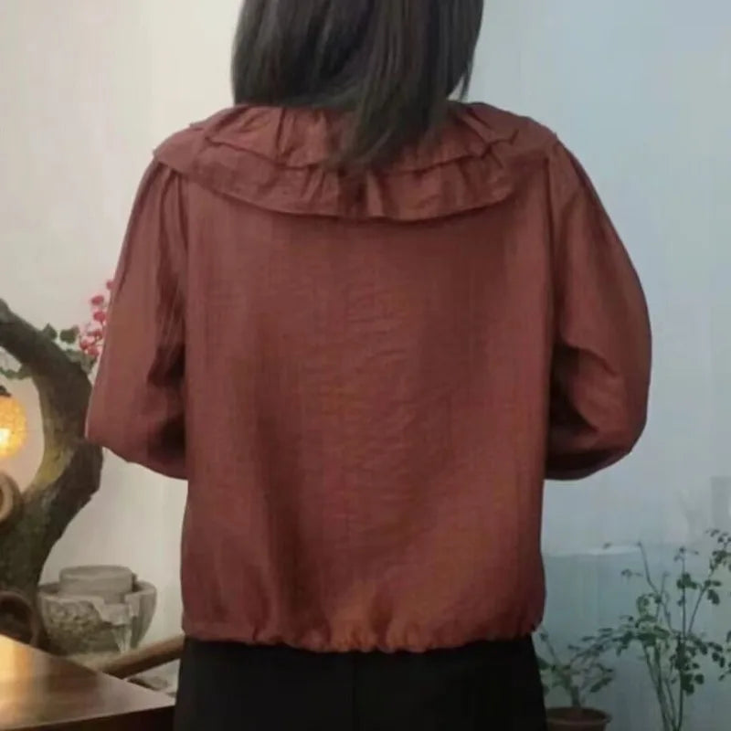 Spring-Autumn Loose Blouse with Cord