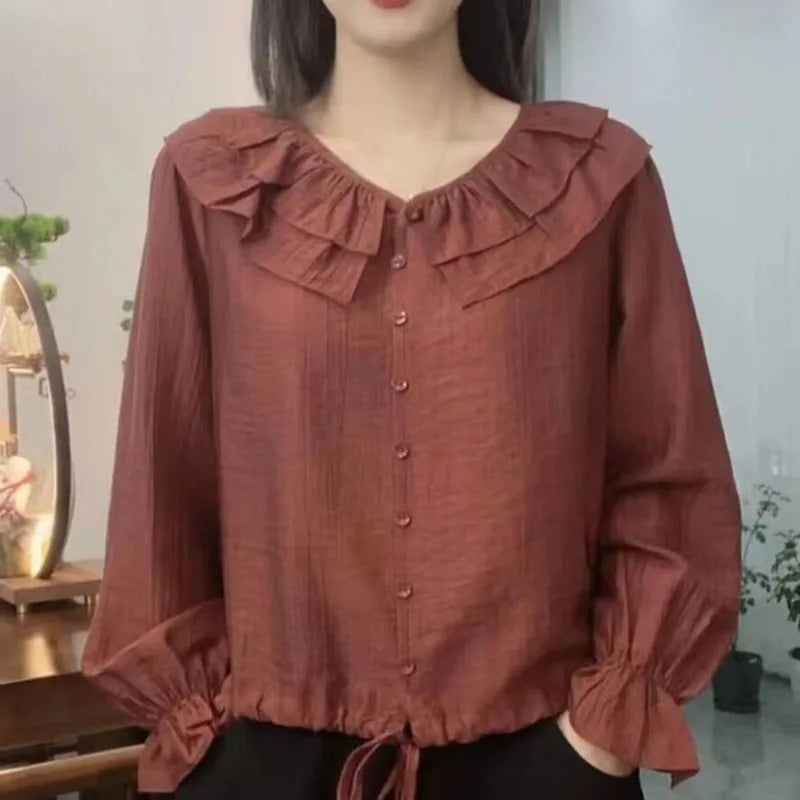 Spring-Autumn Loose Blouse with Cord