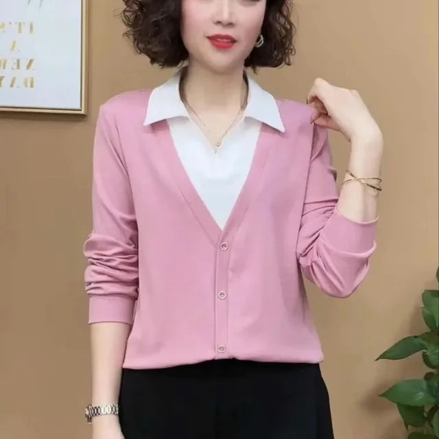 Nieuwe Polo Kraag Patchwork Tops voor Vrouwen