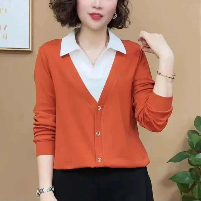 Nieuwe Polo Kraag Patchwork Tops voor Vrouwen
