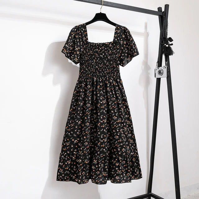 Sommerlicher Blumenmuster Chiffon Midi Kleid