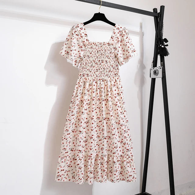 Sommerlicher Blumenmuster Chiffon Midi Kleid