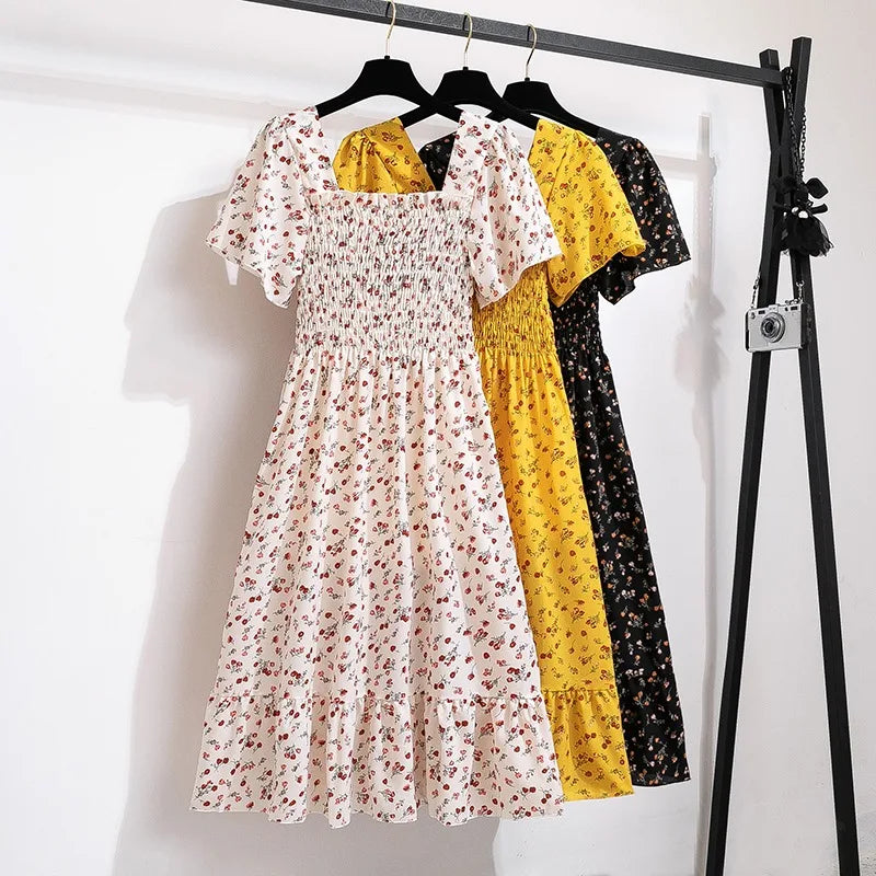Summer Floral Print Chiffon Midi Dress