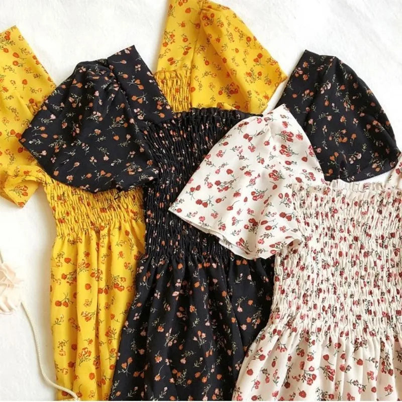 Summer Floral Print Chiffon Midi Dress