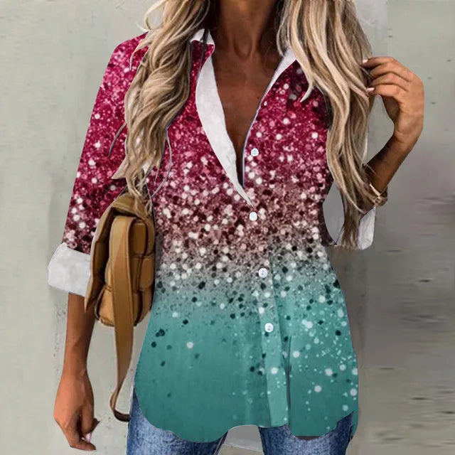 Zonnige Mode Zomerse Glanzende Print Damesblouse