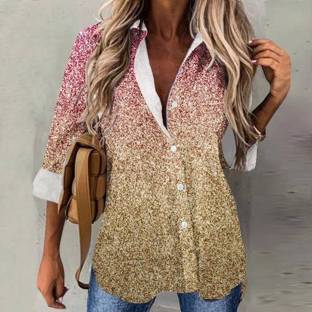 Zonnige Mode Zomerse Glanzende Print Damesblouse