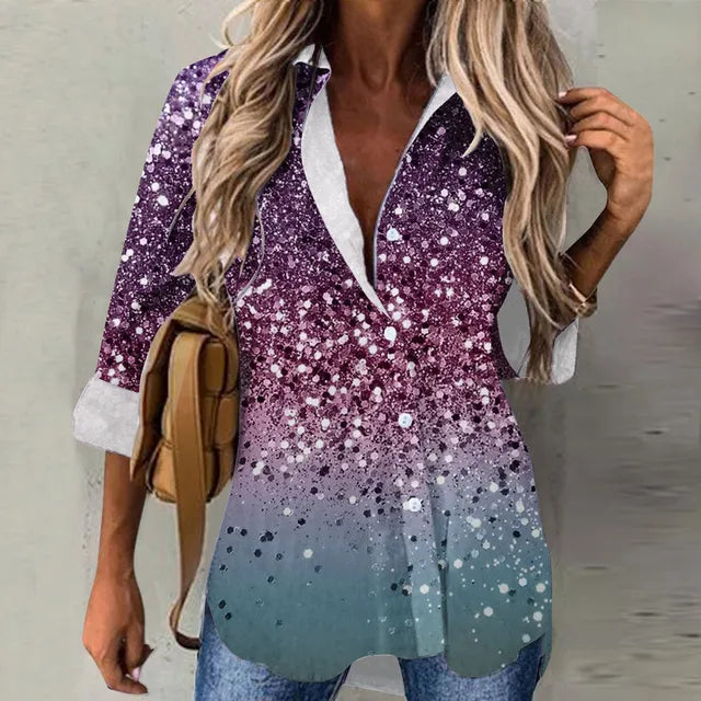 Zonnige Mode Zomerse Glanzende Print Damesblouse