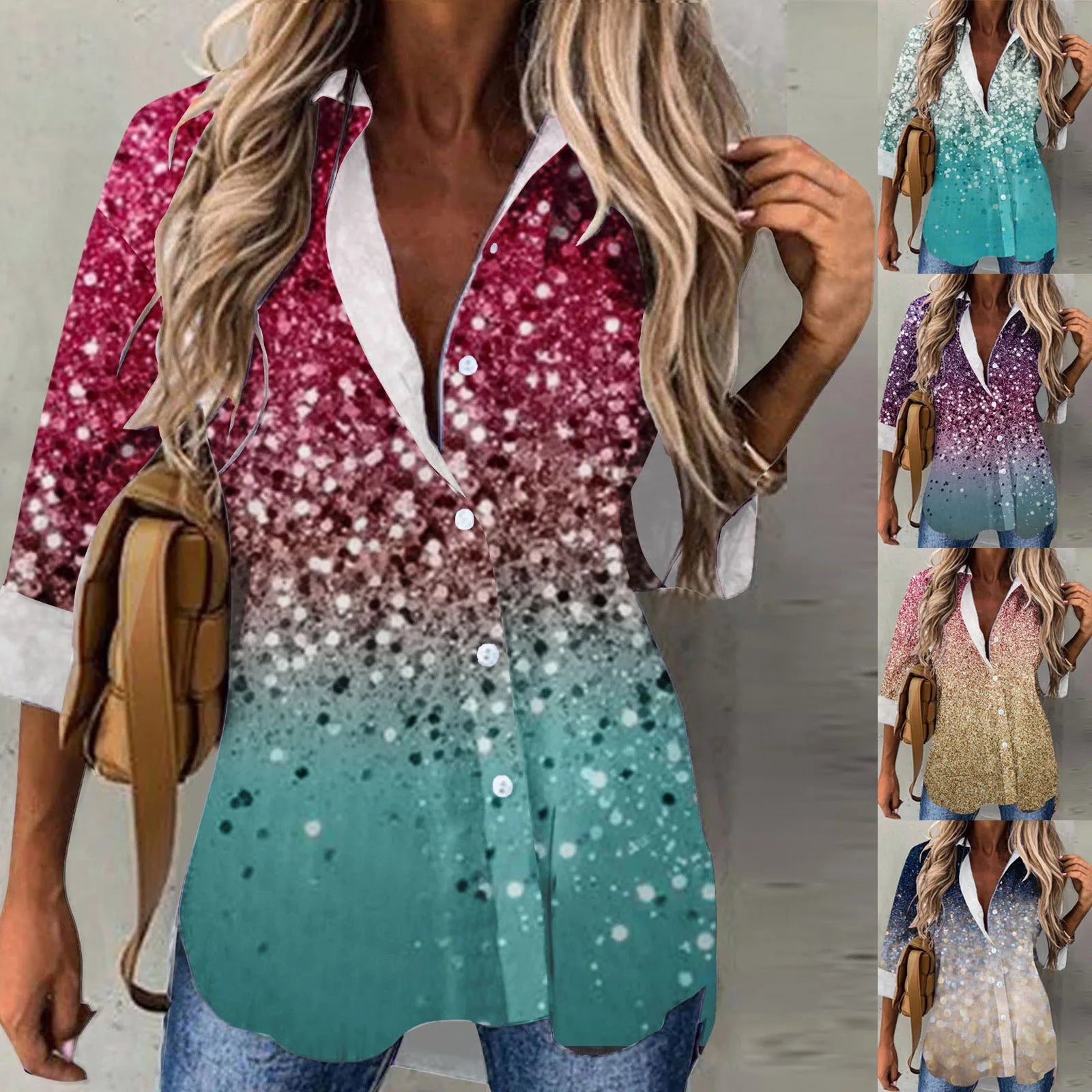 Zonnige Mode Zomerse Glanzende Print Damesblouse