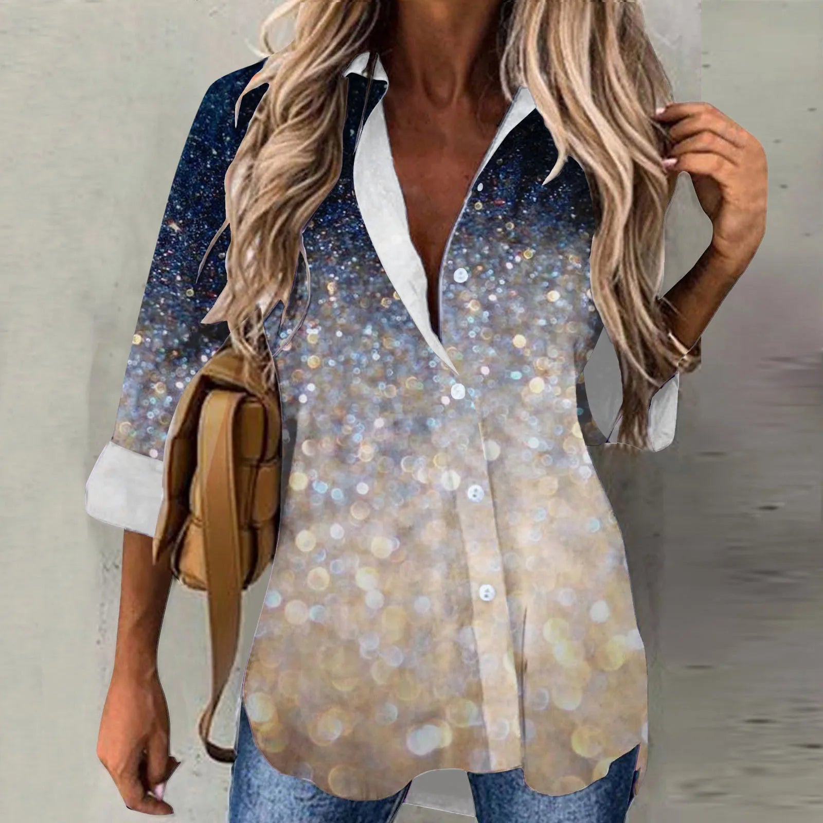 Zonnige Mode Zomerse Glanzende Print Damesblouse