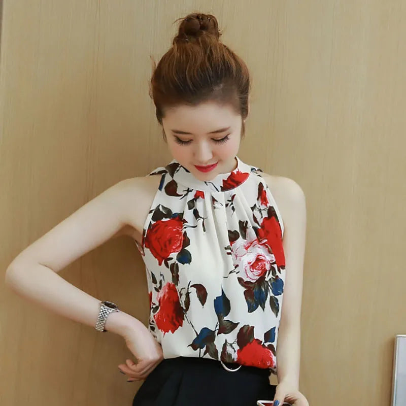 Stile Estivo Camicette da Donna in Chiffon con Stampa Floreale