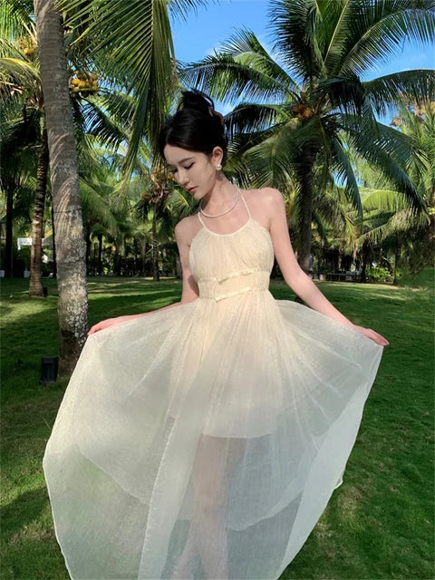 Bezauberndes Sommerliches Rückenfreies Fee Lang Kleid