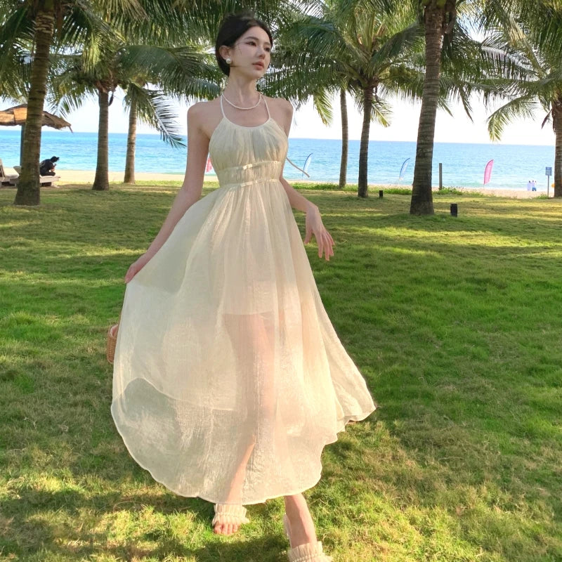 Bezauberndes Sommerliches Rückenfreies Fee Lang Kleid