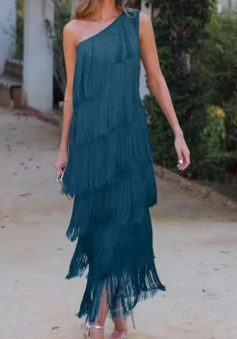 Lina | Elegante jurk met halve mouwen en franjes