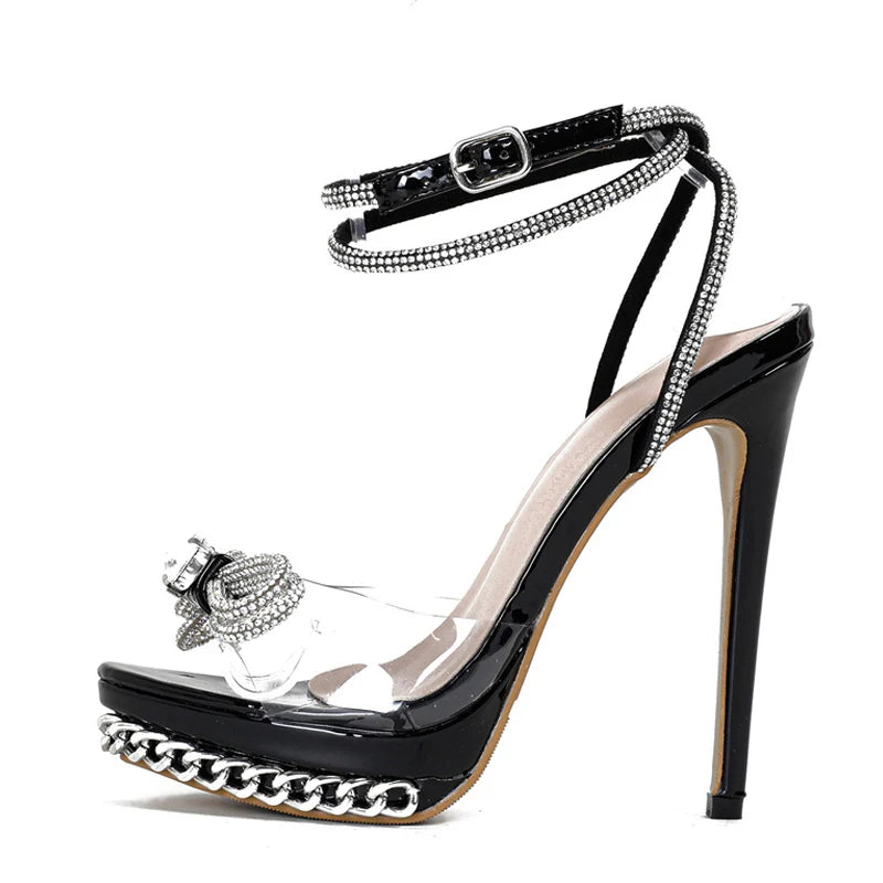 GlitterSteps Crystal Bow Transparent Sandals