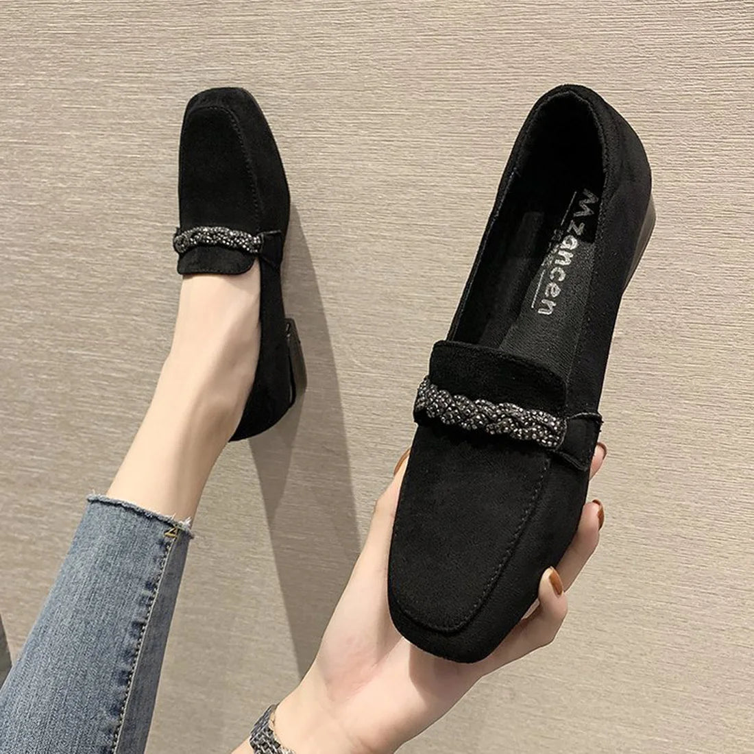 Jill Loafers - Moderne Suède Schoenen met Dikke Hak