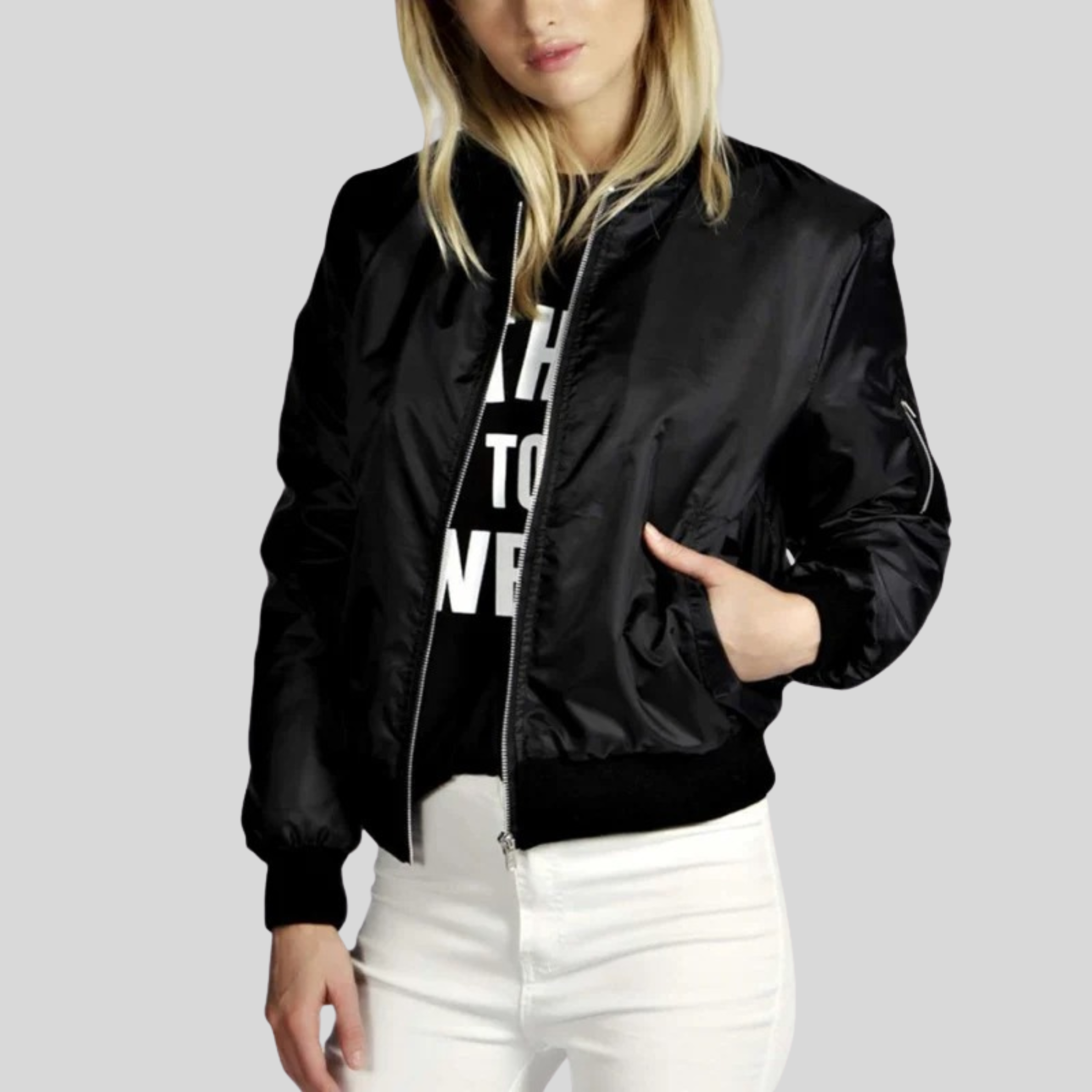 Lorenza | Elegant bomberjack in leer met lange mouwen