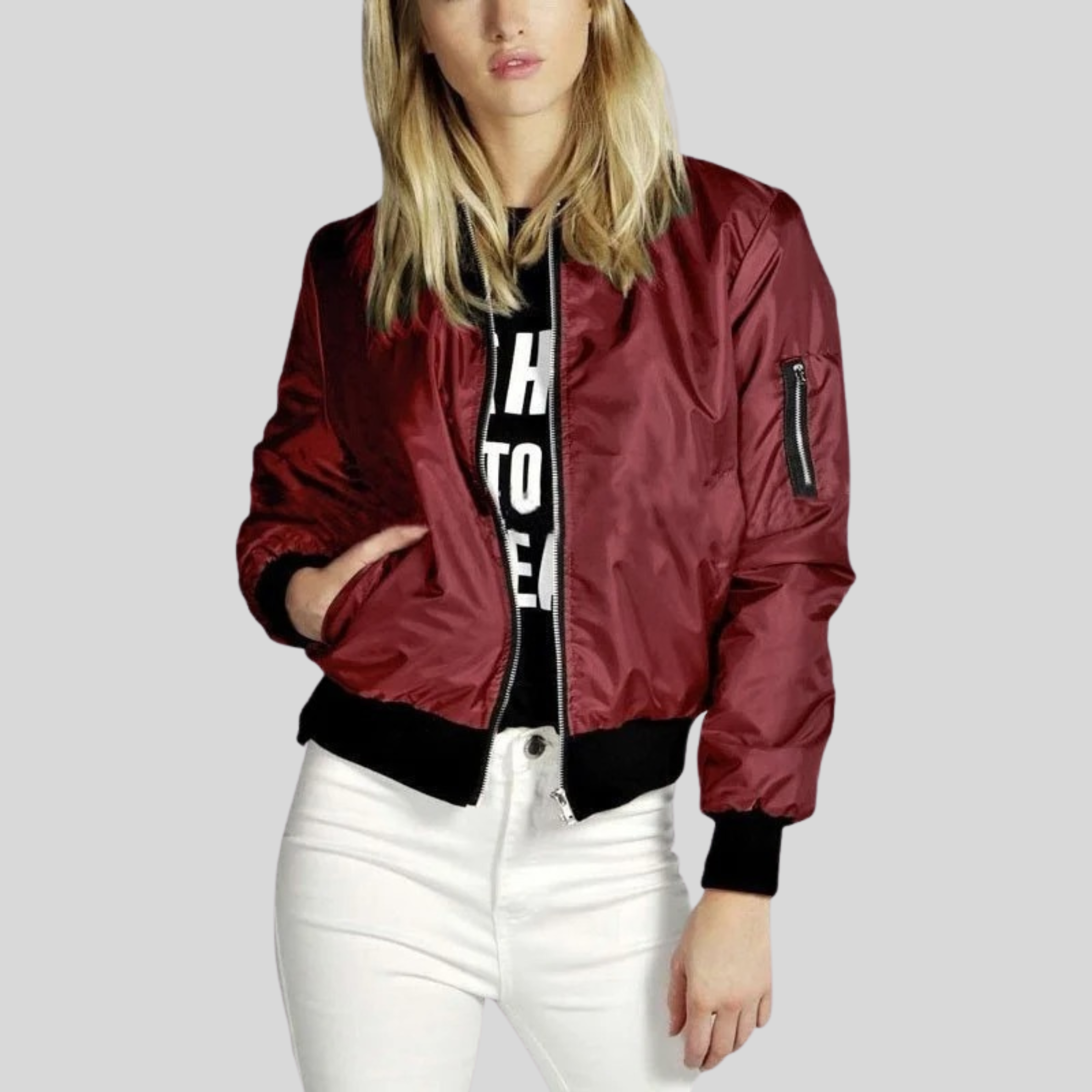 Lorenza | Elegant bomberjack in leer met lange mouwen
