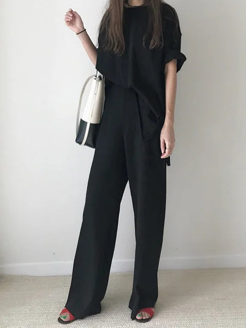 ModeMagie Locker sitzende Hose mit Rundhalsausschnitt Set