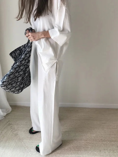 ModeMagie Locker sitzende Hose mit Rundhalsausschnitt Set