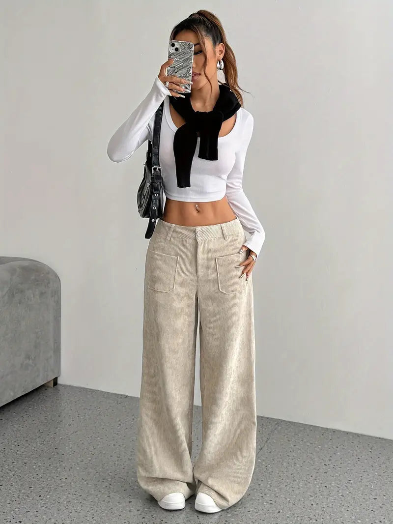Luisa | Trendy corduroy broek met hoge taille