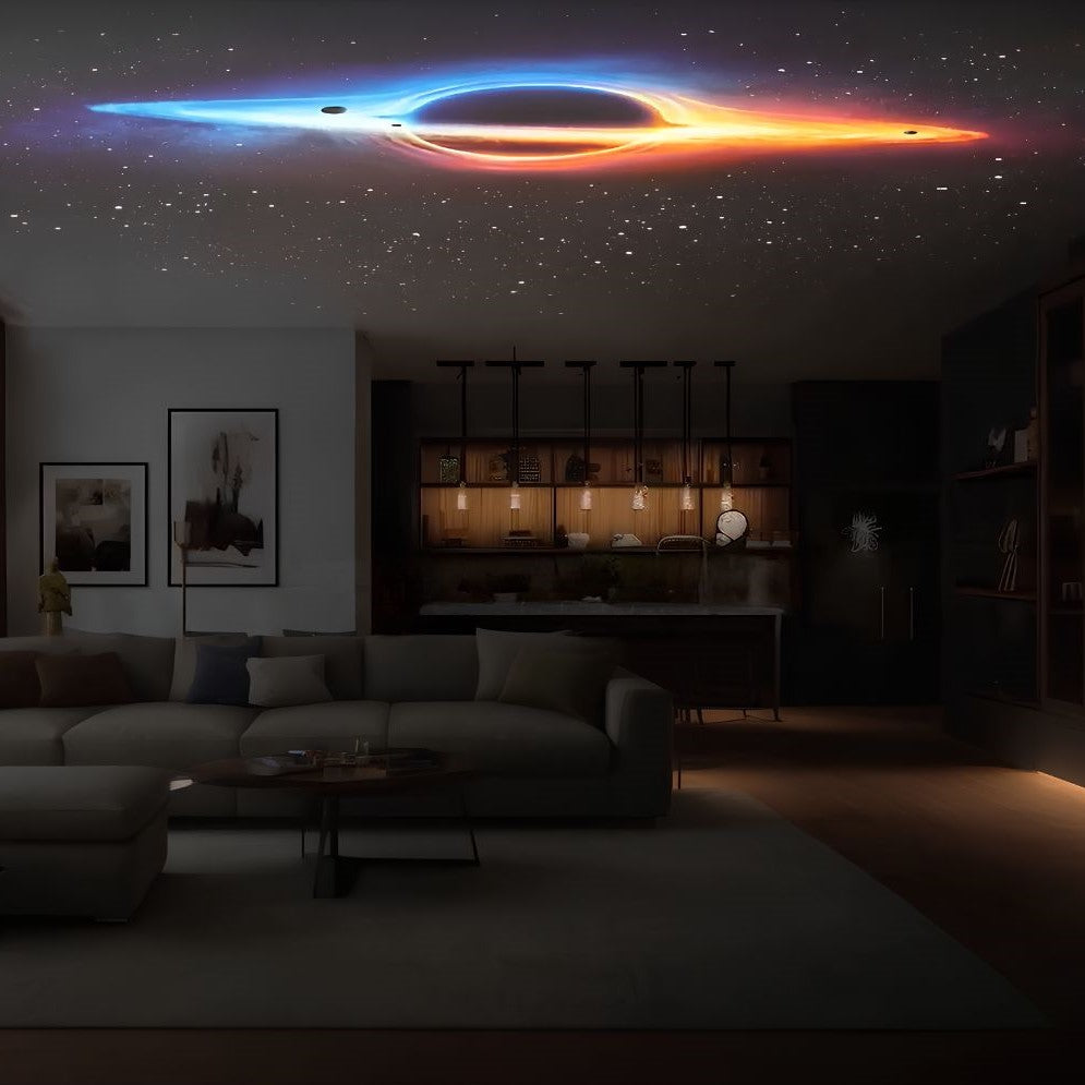 Lunar Glow projectie licht biedt een spectaculaire ruimte- en zwarte gatervaring op uw plafond, waarmee het een magische sterrenhemel en ruimte-effect creëert voor een unieke sfeer in uw woonkamer.